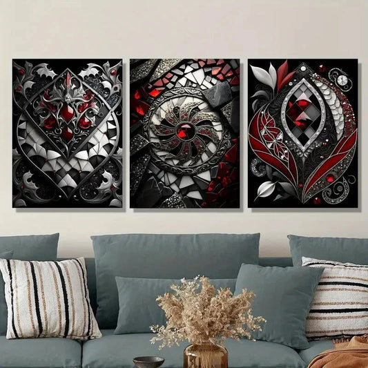 3pcs Black and red gothic jewelry , Metal Print Ready to Hang Art