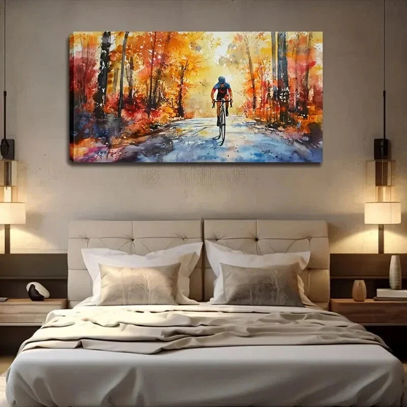 One Rider in The Forest Nature Wall Art Canvas Office Home Room Framed 80x45cm
