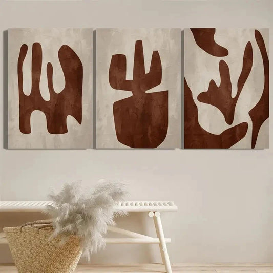 3pcs Brown Abstract Shapes Classic Modern Metal Print Ready to Hang Art