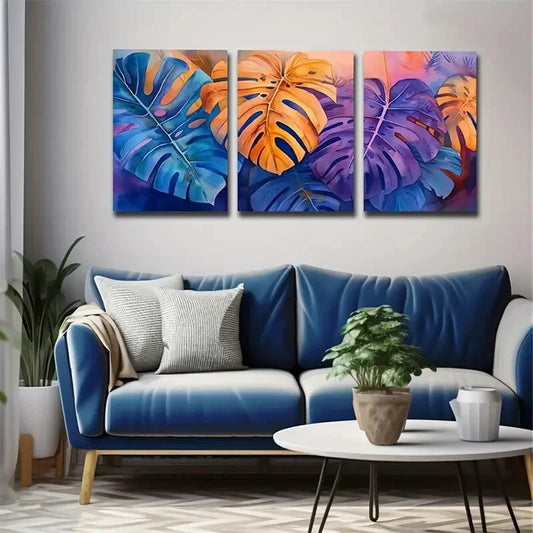 3pcs Gorgeous Turtle Back Bamboo Leaf Wall Art Set Canvas Framed 40x60cm - High Quality Print 100% Australian Made Wall Canvas Ready to Hang