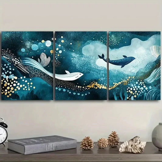 3pcs There are fish in the blue sea Metal Print Ready to Hang Art