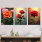 3pcs Vibrant Pink, Orange & Red Roses Green Wall Art Set Canvas Framed 40x60cm - High Quality Print 100% Australian Made Wall Canvas Ready to Hang