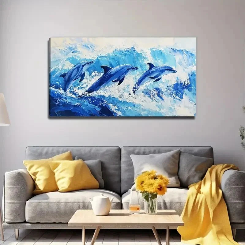 Vibrant Dolphin Modern Decor Wall Art Canvas Office Home Room Framed 120x60cm