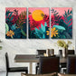 3pcs Mid Century Modern Floral Print with Warm Metal Print Ready to Hang Art