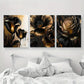 3pcs Black And Golden Hibiscus, Daisies, And Roses Metal Print Ready to Hang Art