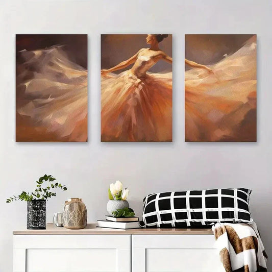 3pcs Abstract Dance Movement Painting with Grace Metal Print Ready to Hang Art