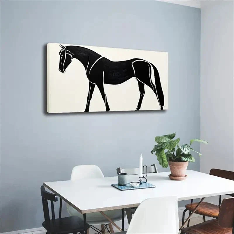 Modern Black and White Horse Wall Art Canvas Office Home Room Framed 120x60cm