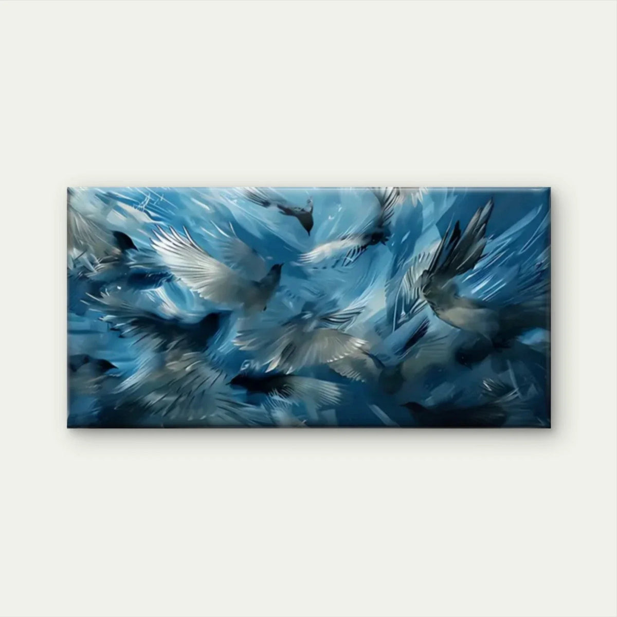 Blue & White Feathers Birds Wall Art Canvas Office Home Room Framed 120x60cm