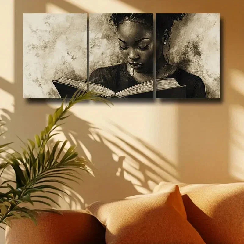 3pcs Cute Women reading a Book Metal Print Ready to Hang Art