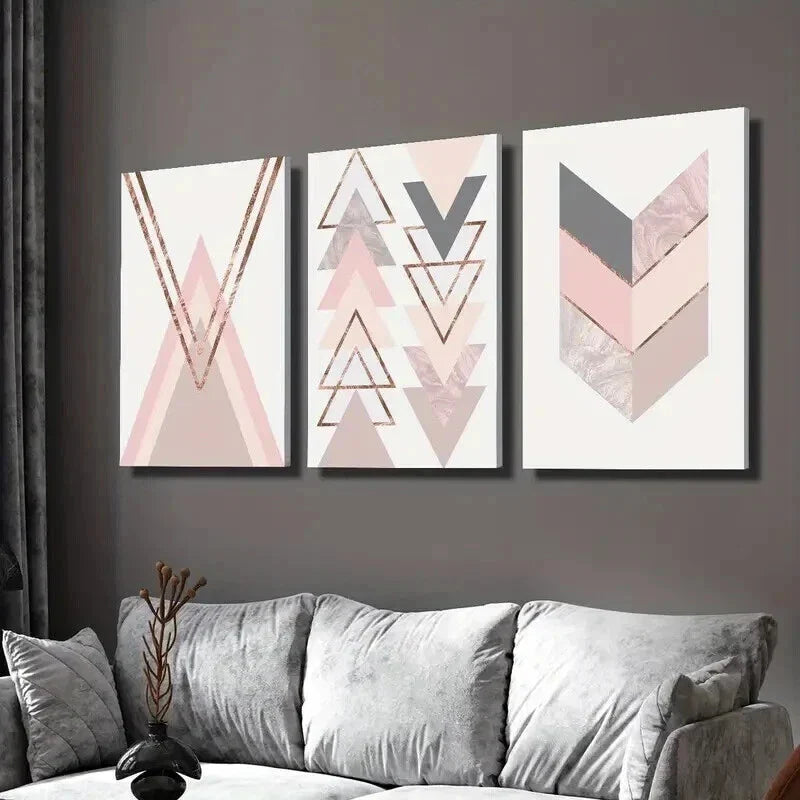 3pcs Abstract Pink Geometric Shape Line Wall Art Set Canvas Framed 40x60cm - High Quality Print 100% Australian Made Wall Canvas Ready to Hang