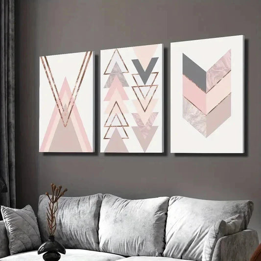 3pcs Abstract Pink Geometric Shape Line Wall Art Set Canvas Framed 40x60cm - High Quality Print 100% Australian Made Wall Canvas Ready to Hang