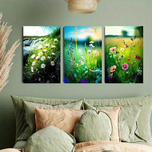 3pcs Vibrant and Colorful Meadow Metal Print Ready to Hang Art
