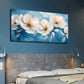White Flowers with Blue Wall Art canvas office home room framed 120x60cm