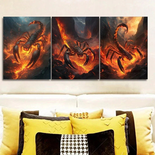 3pcs Red Scorpion Luxurious Stunning Gold Metal Print Ready to Hang Art