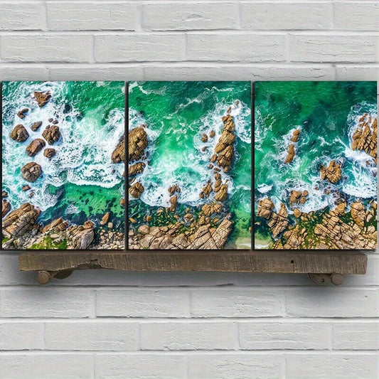 3pcs Rocky Coastline Stones Beach Metal Print Ready to Hang Art