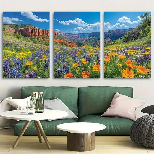 3pcs Wildflower Hanging Garden Landscape Metal Print Ready to Hang Art