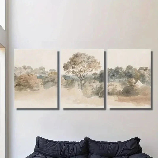3pcs Antique Countryside Scenery Natural Trees Metal Print Ready to Hang Art