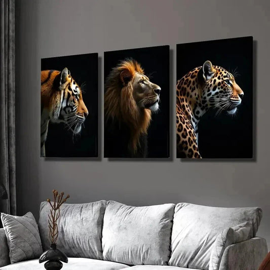 3pcs Tiger Lion & Leopard Animal Portraits Wall Art Set Canvas Framed 40x60cm - High Quality Print 100% Australian Made Wall Canvas Ready to Hang