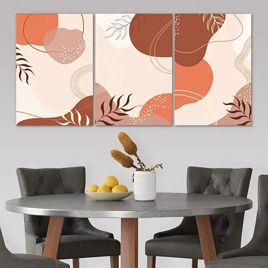 3pcs Warm Autumn Winter Colors Geometric Leaf Metal Print Ready to Hang Art