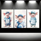 3pcs Adorable Cartoon Pig Blue & Pink Metal Print Ready to Hang Art
