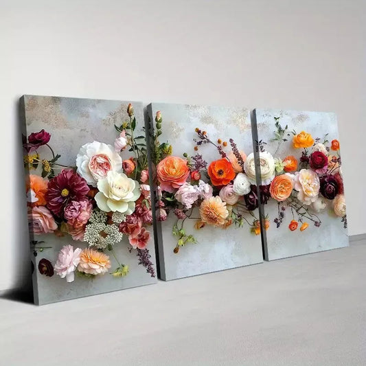 3pcs Vibrant Flowers with Grey background Wall Art Set Canvas Framed 40x60cm - High Quality Print 100% Australian Made Wall Canvas Ready to Hang
