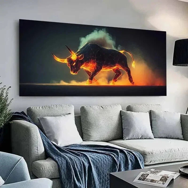 Spain Fire Bull with Flame wall canvas office home room framed 120x60cm
