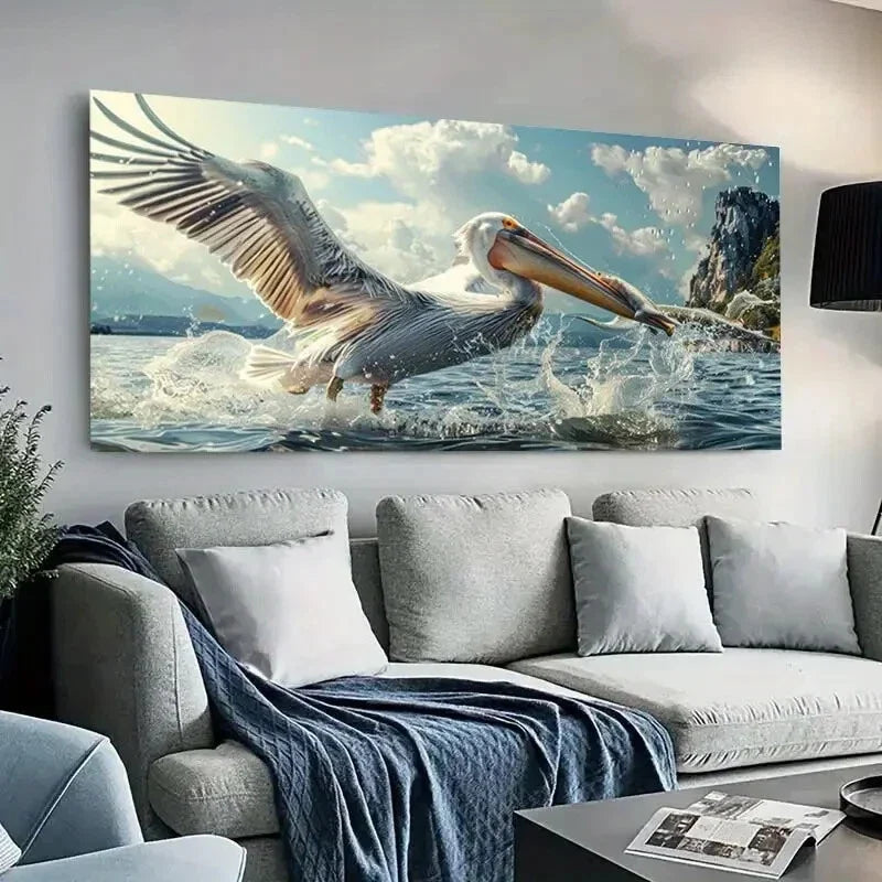 Pelican Bird and Ocean Sky wall canvas office home room framed 80x45cm