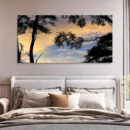 Sunset Tree Landscape Forest Wall Art Canvas Office Home Room Framed 120x60cm