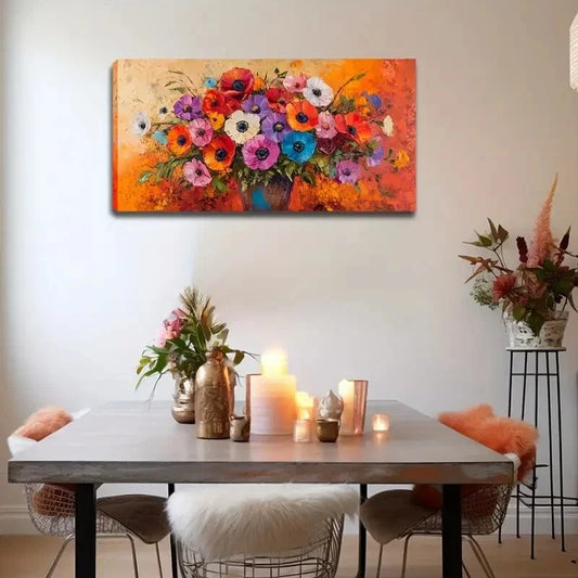 Colorful Flowers In Dark Vase Wall Art Canvas Office Home Room Framed 120x60cm