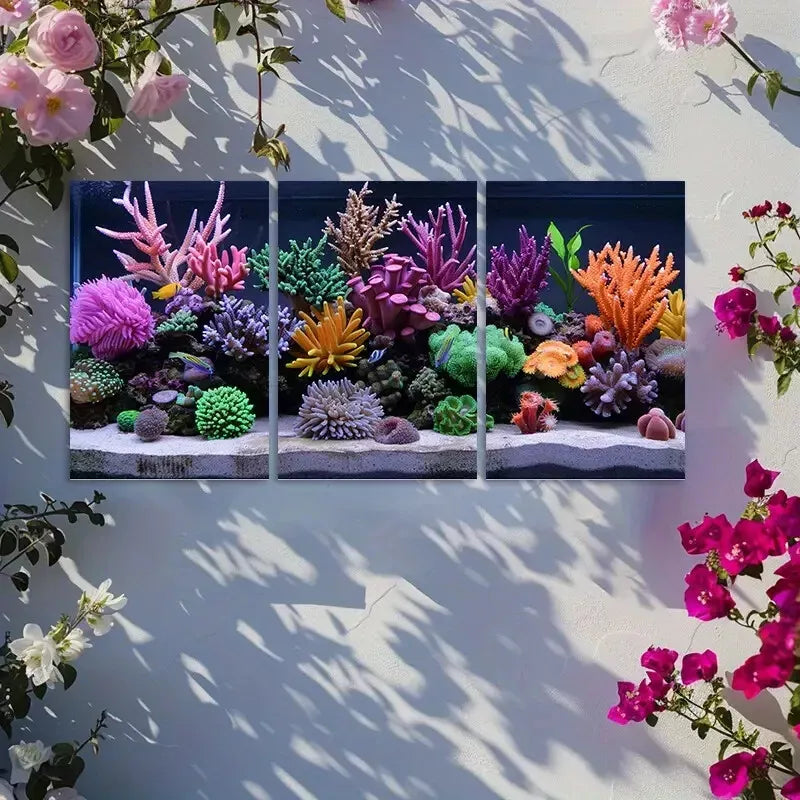 3pcs Vibrant Coral Reef Aquarium with Colorful Art Canvas Framed 40x60cm - High Quality Print 100% Australian Made Wall Canvas Ready to Hang