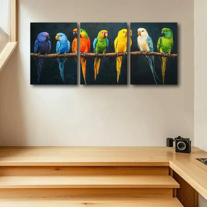 3pcs Seven Colorful Parrots Metal Print Ready to Hang Art