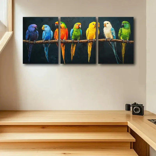 3pcs Seven Colorful Parrots Metal Print Ready to Hang Art