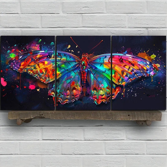3pcs Butterfly Colourful Flowers Metal Print Ready to Hang Art