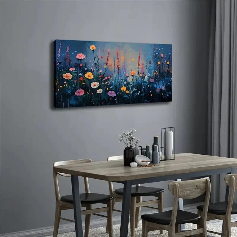 Lavender Botanical Print Dark Wall Art Canvas Office Home Room Framed 120x60cm