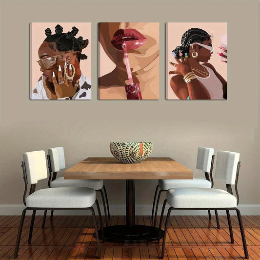 3pcs African American Black Glasses Jewelry Metal Print Ready to Hang Art