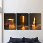 3pcs Luxurious golden cube triangle Metal Print Ready to Hang Art