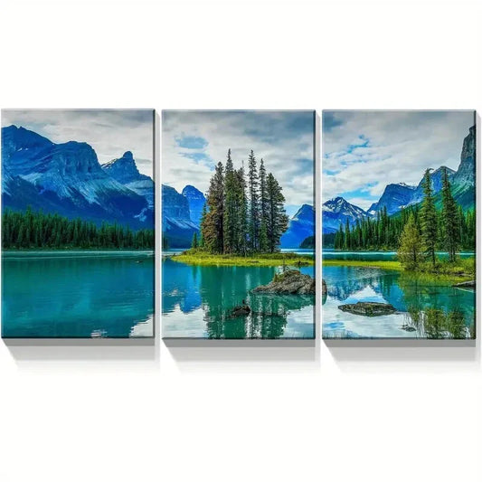3pcs  Landscape with Turquoise Lake Metal Print Ready to Hang Art