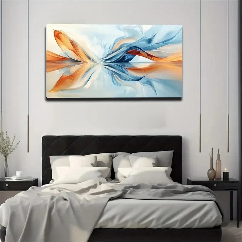 Blue & Orange Swirl Design Wall Art Canvas Office Home Room Framed 120x60cm