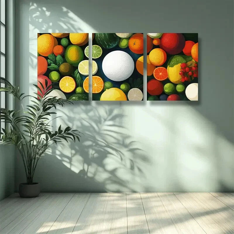 3pcs Snowball, fruit Art Painting Metal Print Ready to Hang Art
