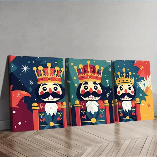 3pcs Cartoon Nutcracker Wall Art Set Canvas Framed 40x60cm - High Quality Print 100% Australian Made Wall Canvas Ready to Hang