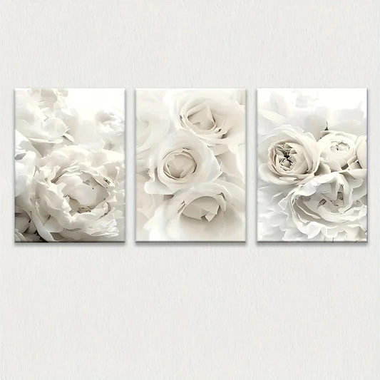 3pcs White Peony Flower Painting Metal Print Ready to Hang Art