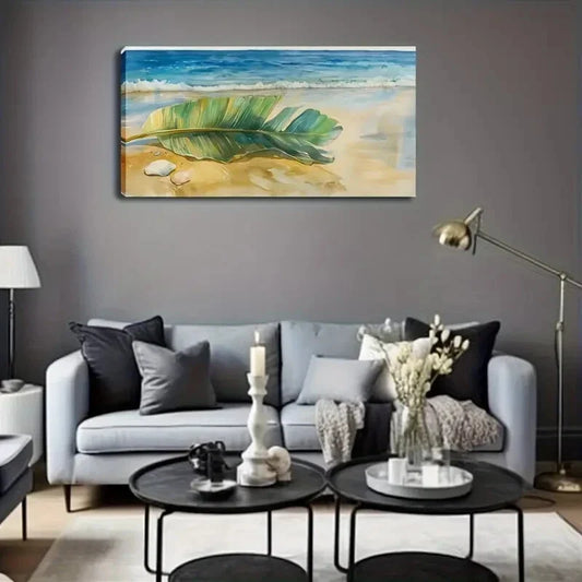 Leaf Falling on the Beach Wall Art Canvas Office Home Room Framed 80x45cm