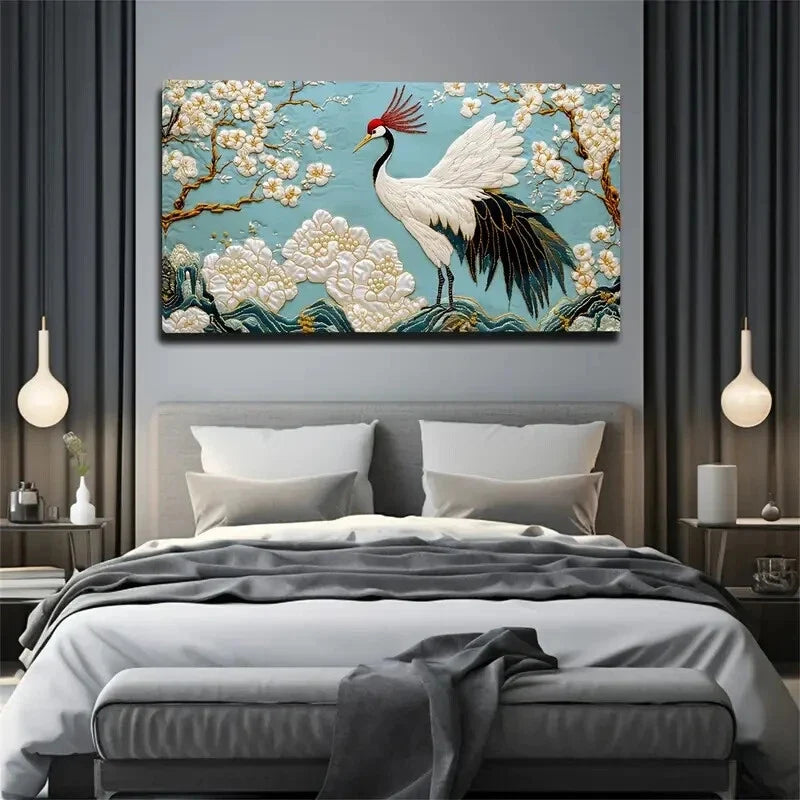 Elegant Red-Crowned Crane Wall Art Canvas Office Home Room Framed 120x60cm