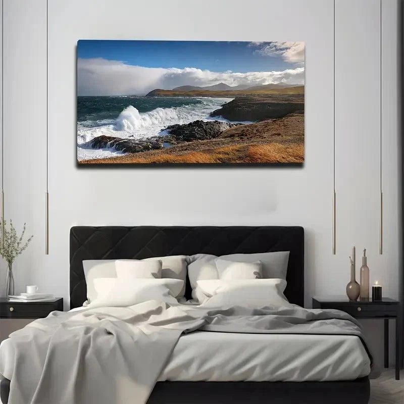 Waves Breaking Wall Art Canvas Office Home Room Framed 80x45cm