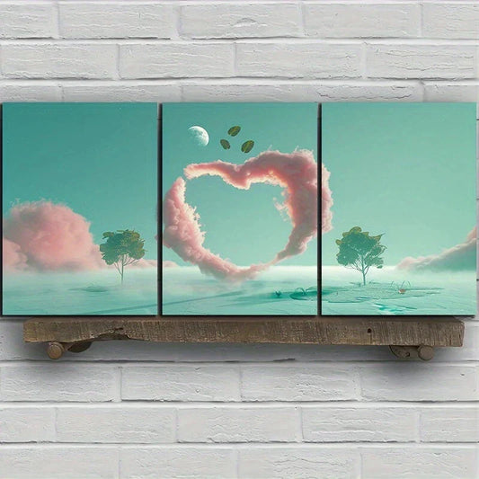 3pcs Heart Unique Visual Experience Metal Print Ready to Hang Art