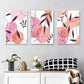 3pcs Pink and Orange Watercolor Leaves and Circle Metal Print Ready to Hang Art