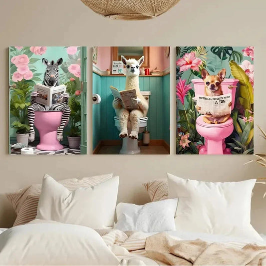 3pcs Humorous Zebra Reading Newspaper Metal Print Ready to Hang Art