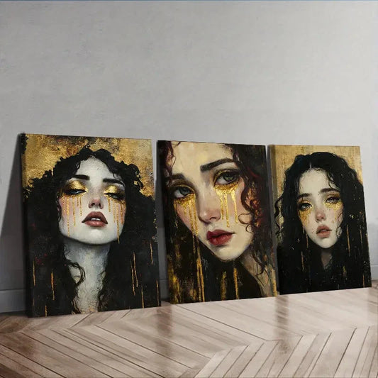 3pcs Modern Style, Girl in Tears   Wall Art Set Canvas Framed 40x60cm - High Quality Print 100% Australian Made Wall Canvas Ready to Hang