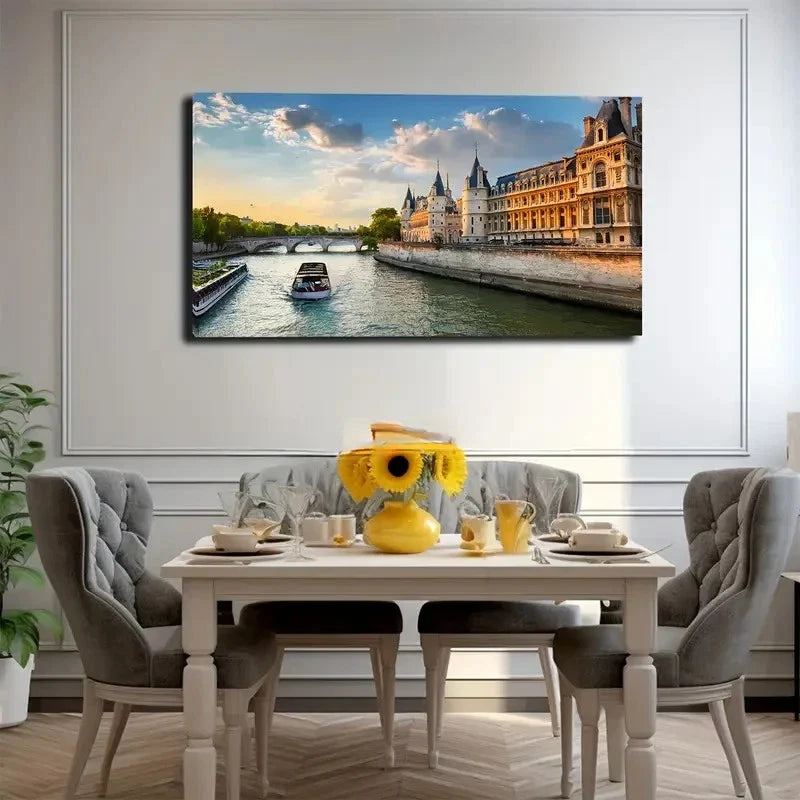 Seine River Wall Art Canvas Office Home Room Framed 80x45cm