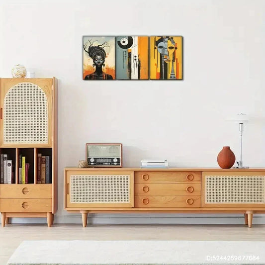 3pcs African Geometric Patterns & Modern Aesthetic Metal Print Ready to Hang Art